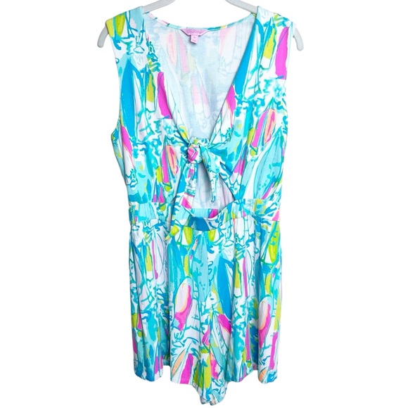 Lilly Pulitzer Pants - Lilly Pulitzer Greer Tie Front Romper In Beach & Bae Size M